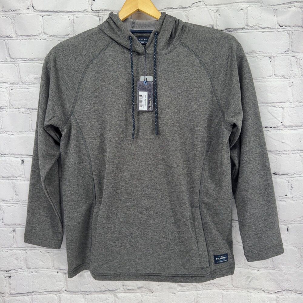 NWT Fish Hippie Hoodie Men's L Gray Pockets Soft Stretch Athleisure Gorpcore